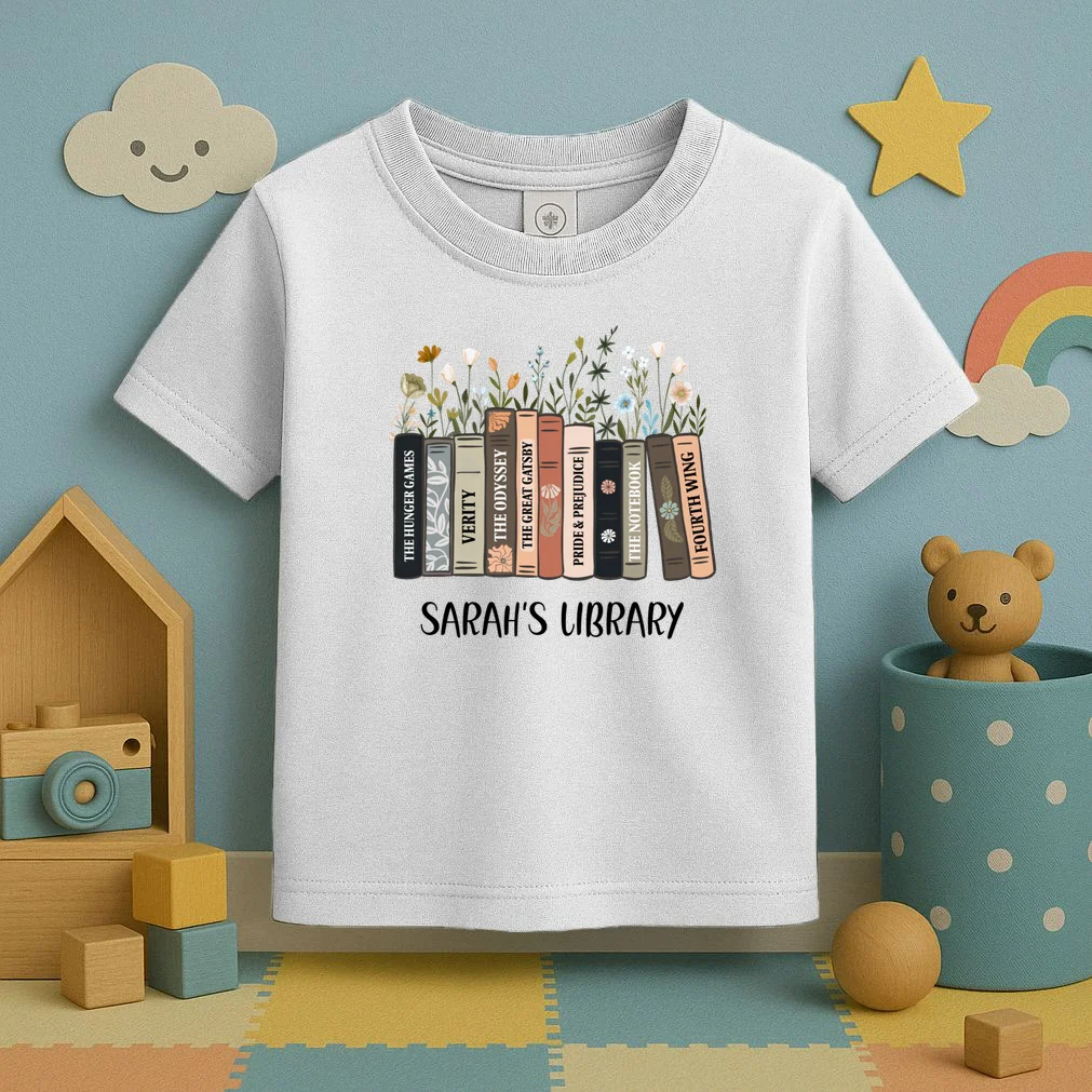Personalized Library Book Names Toddler T-Shirt - Front 2