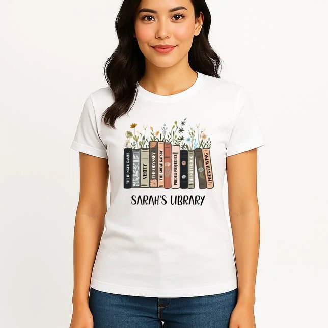 Personalized Library Book Names Women's T-Shirt - Front 3