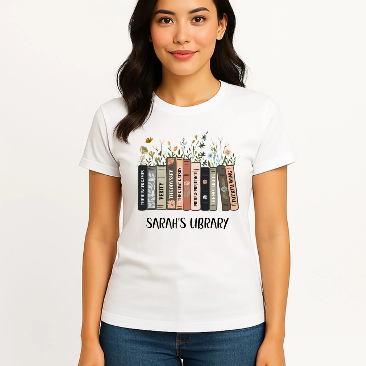 Personalized Library Book Names Women's T-Shirt - Front 3