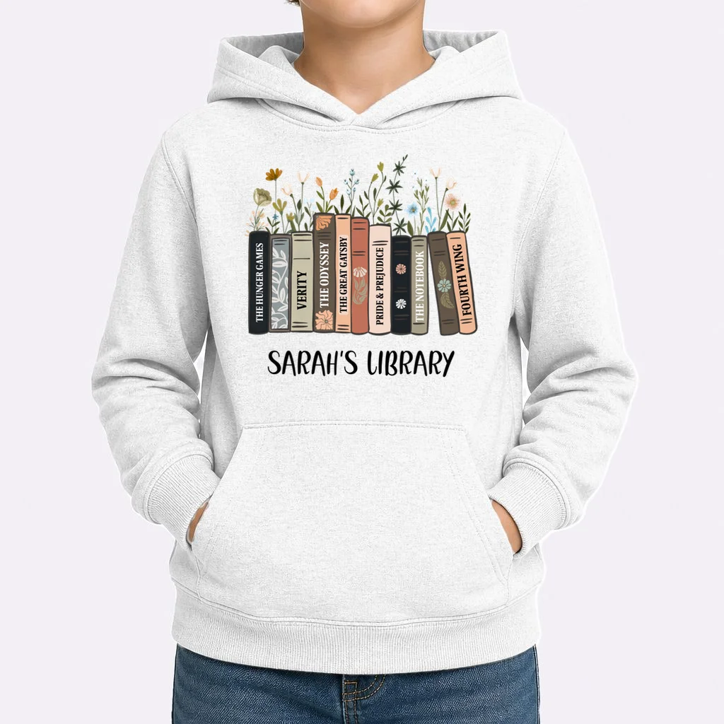 Personalized Library Book Names Kids Hoodie - Front 1