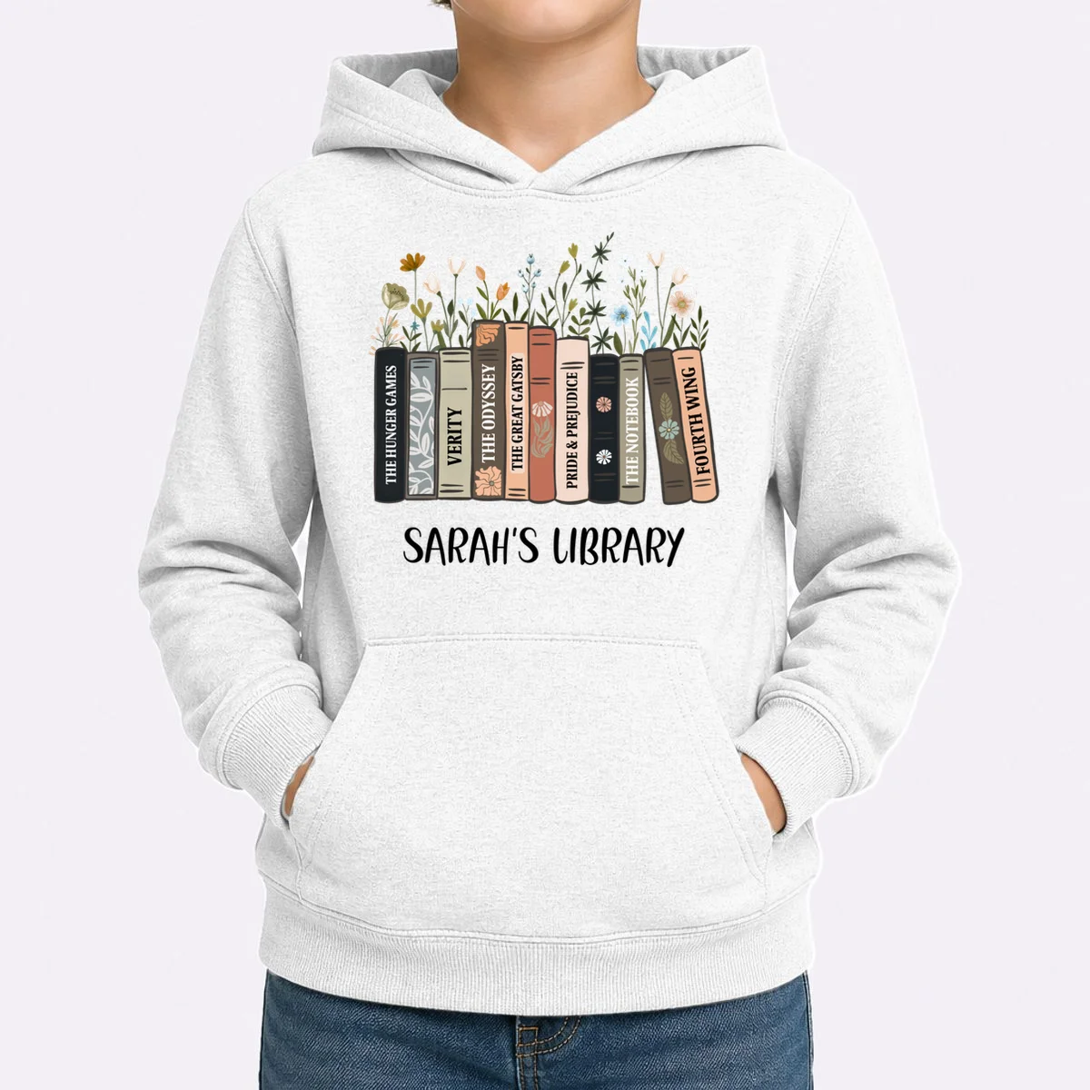 Personalized Library Book Names Kids Hoodie - Front 1