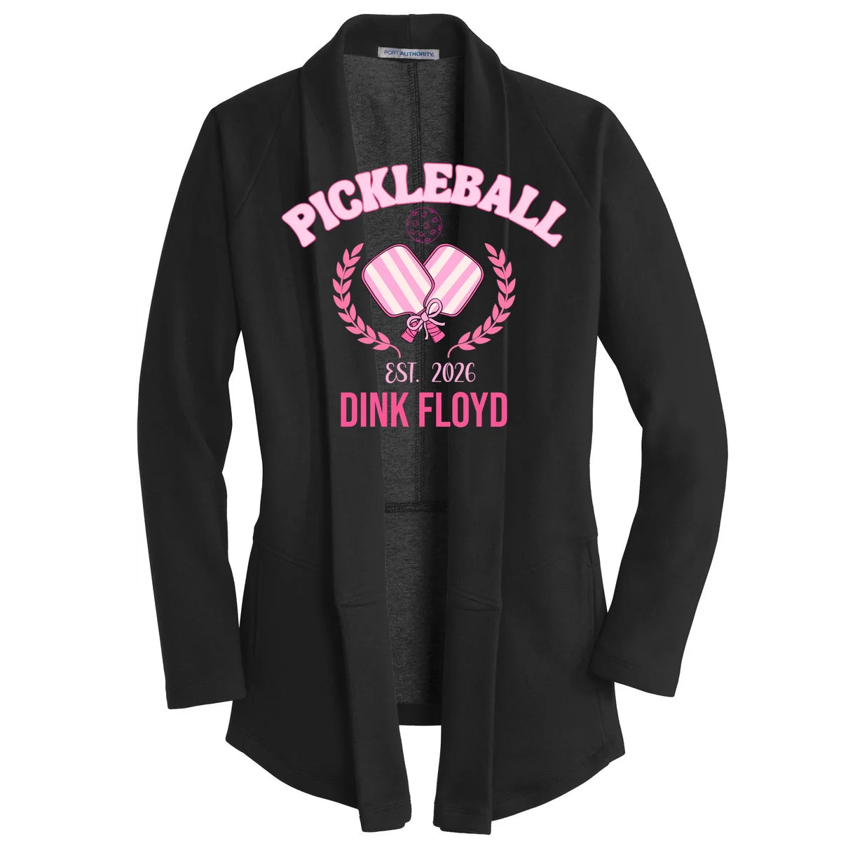 Pickleball Pink Custom Team Name and Year Women's Cardigan Front