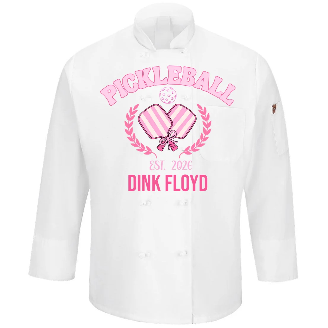 Pickleball Pink Custom Team Name and Year Men's Chef Coat Front
