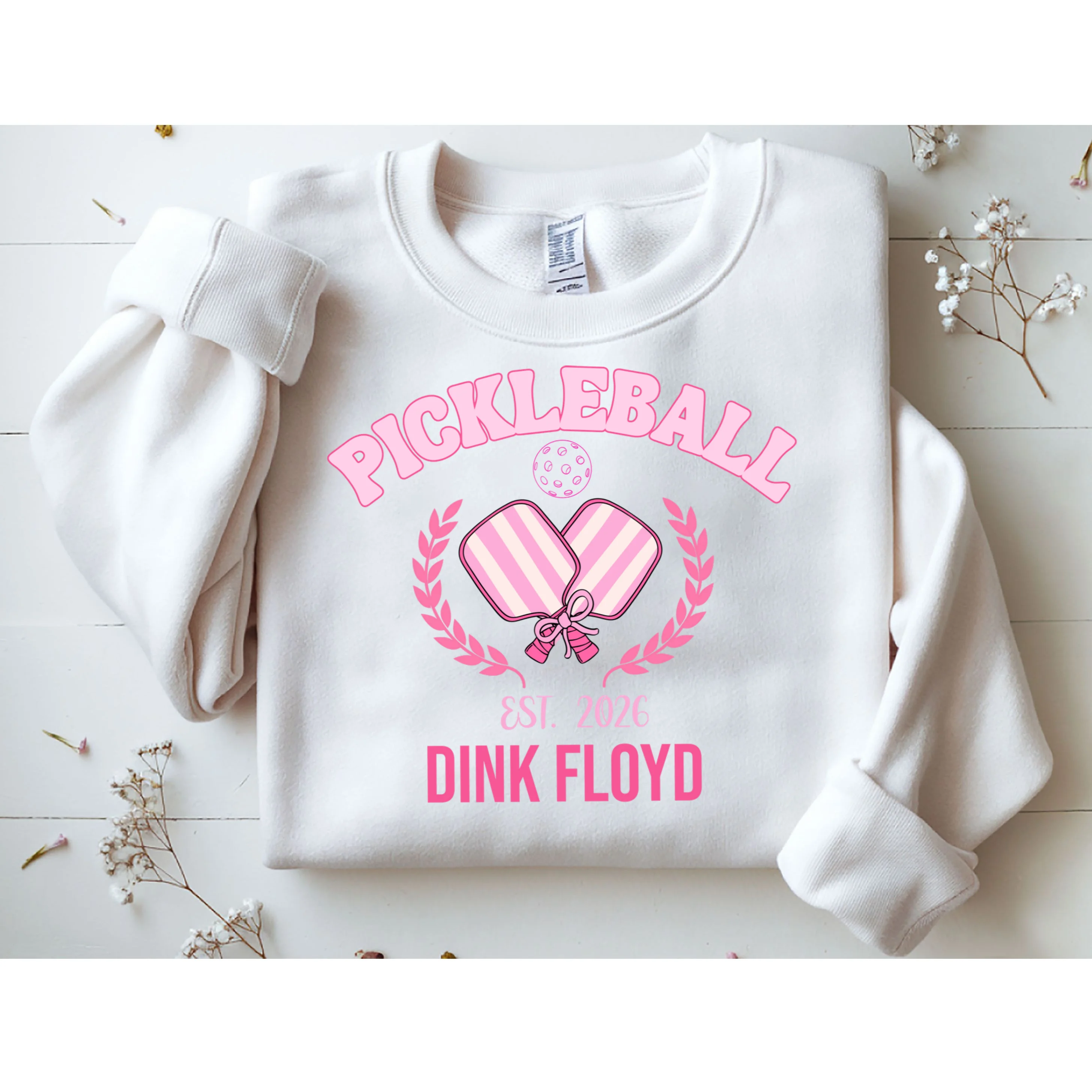 Pickleball Pink Custom Team Name and Year Sweatshirt - Front 1