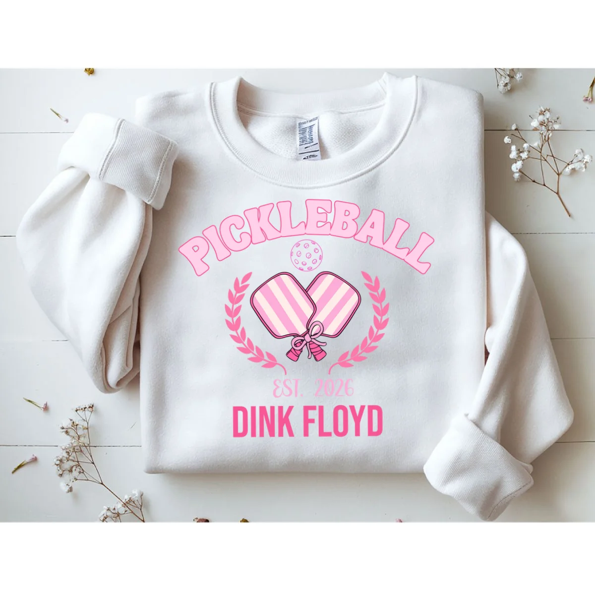 Pickleball Pink Custom Team Name and Year Sweatshirt - Front 1
