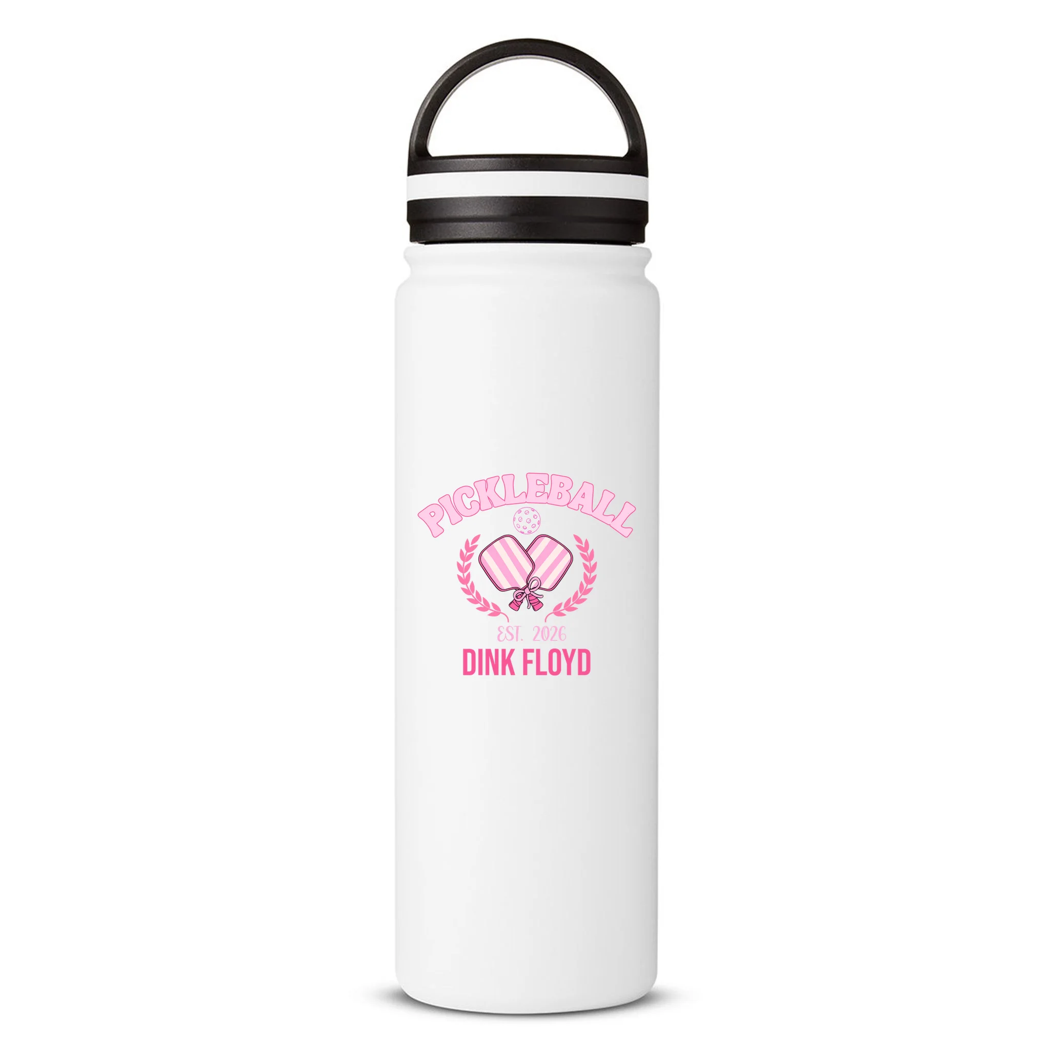 Pickleball Pink Custom Team Name and Year 24oz Water Bottle - Front