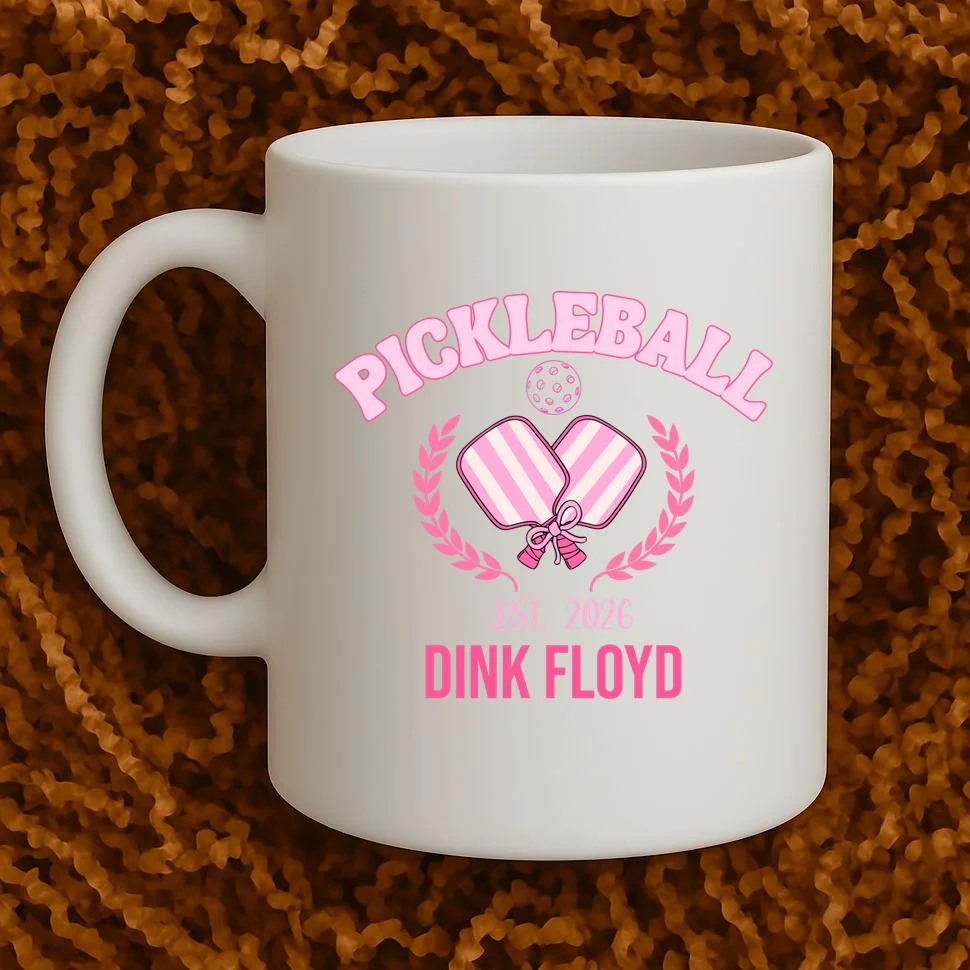 Pickleball Pink Custom Team Name and Year Coffee Mug - Front 1