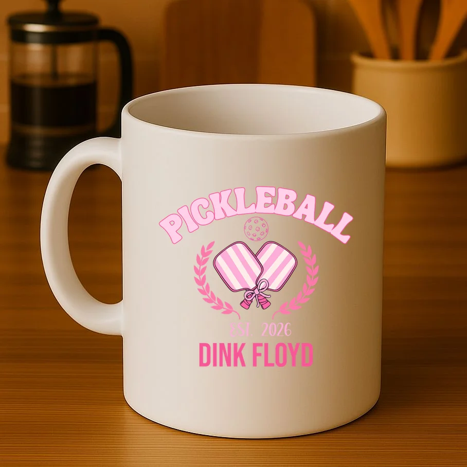 Pickleball Pink Custom Team Name and Year Coffee Mug - Front 3