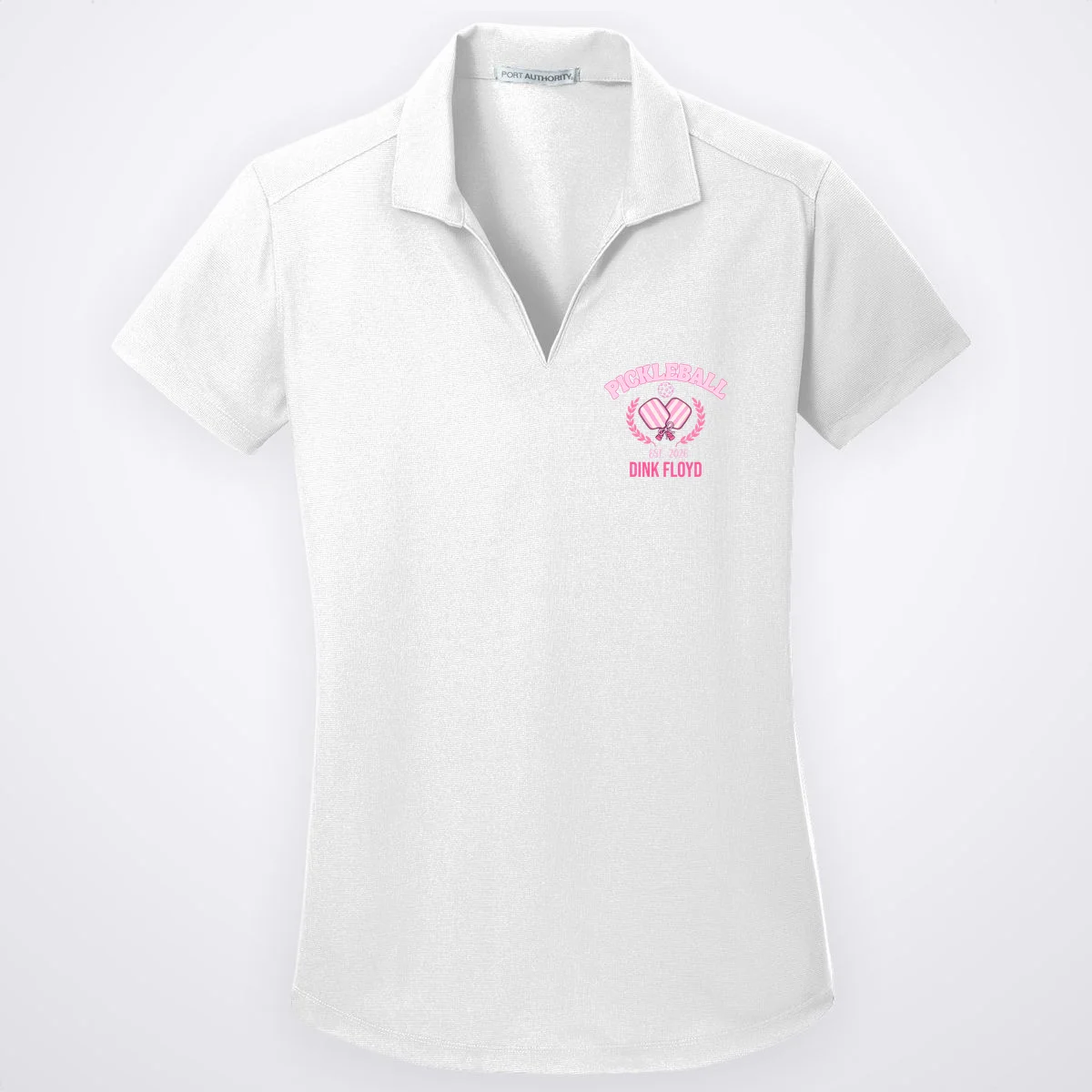 Pickleball Pink Custom Team Name and Year Women's Polo - Front