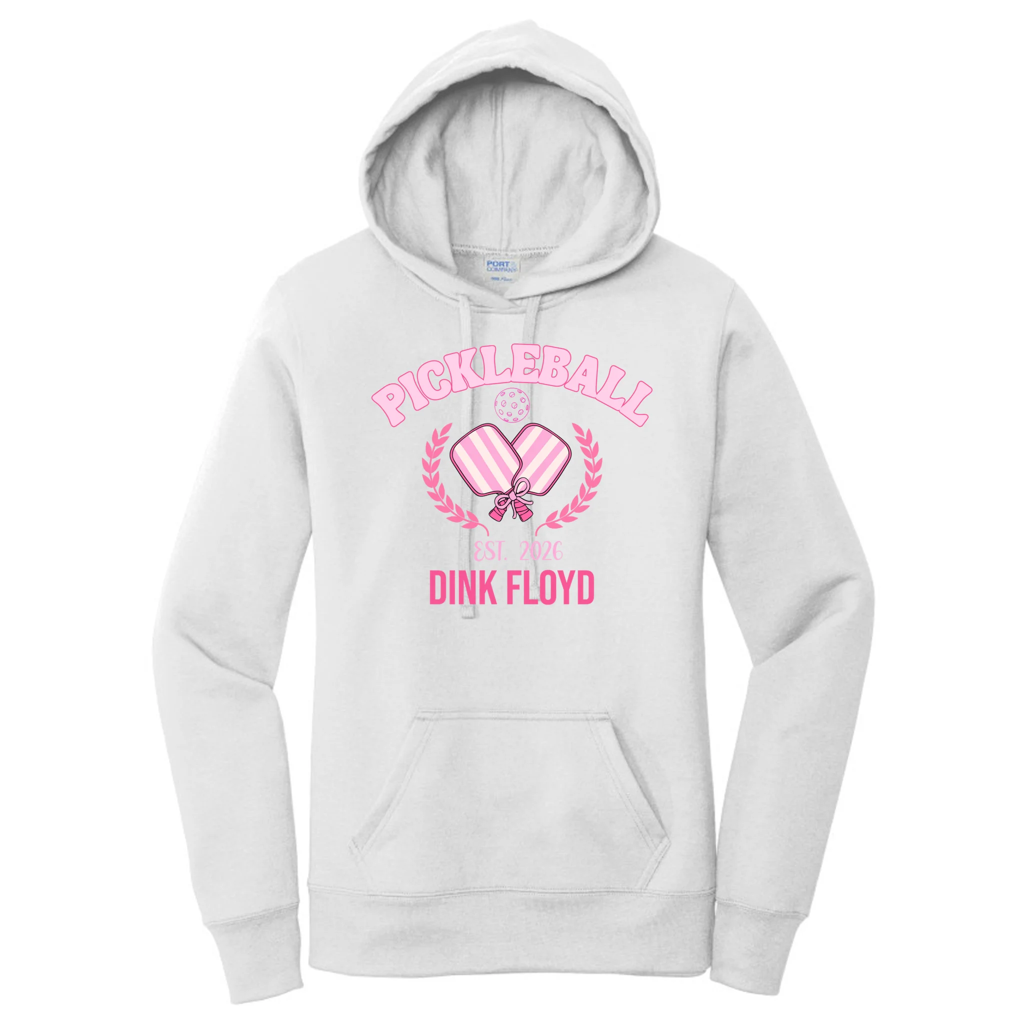 Pickleball Pink Custom Team Name and Year Women's Pullover Hoodie - Front