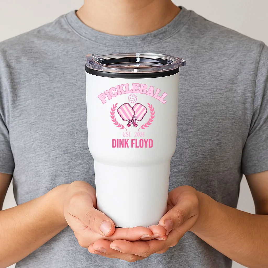 Pickleball Pink Custom Team Name and Year 20oz Tumbler - Front 1