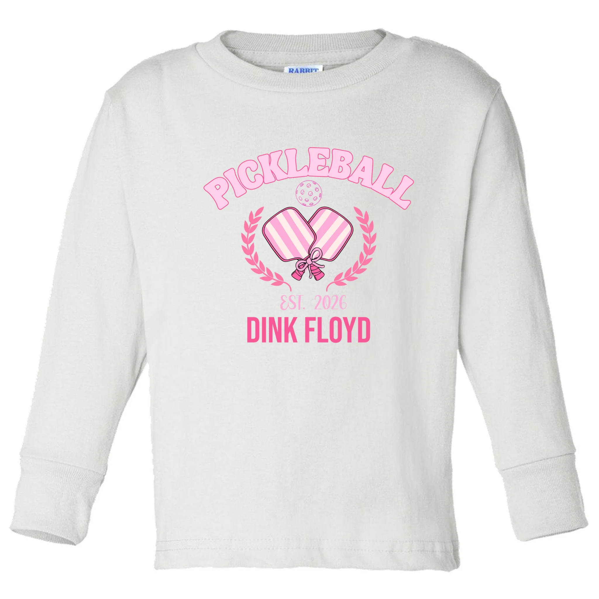 Pickleball Pink Custom Team Name and Year Toddler Long Sleeve Shirt Front