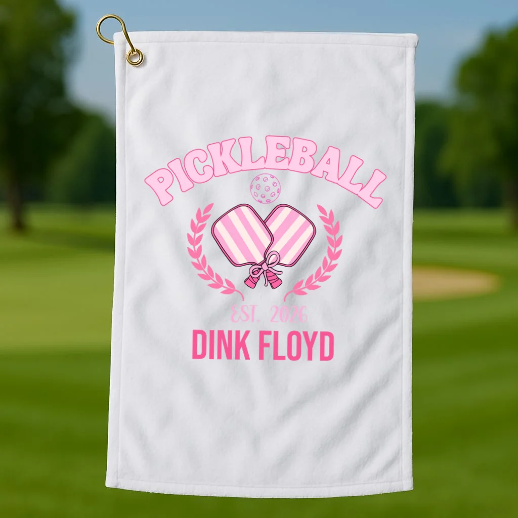 Pickleball Pink Custom Team Name and Year Golf Towel - Front 1