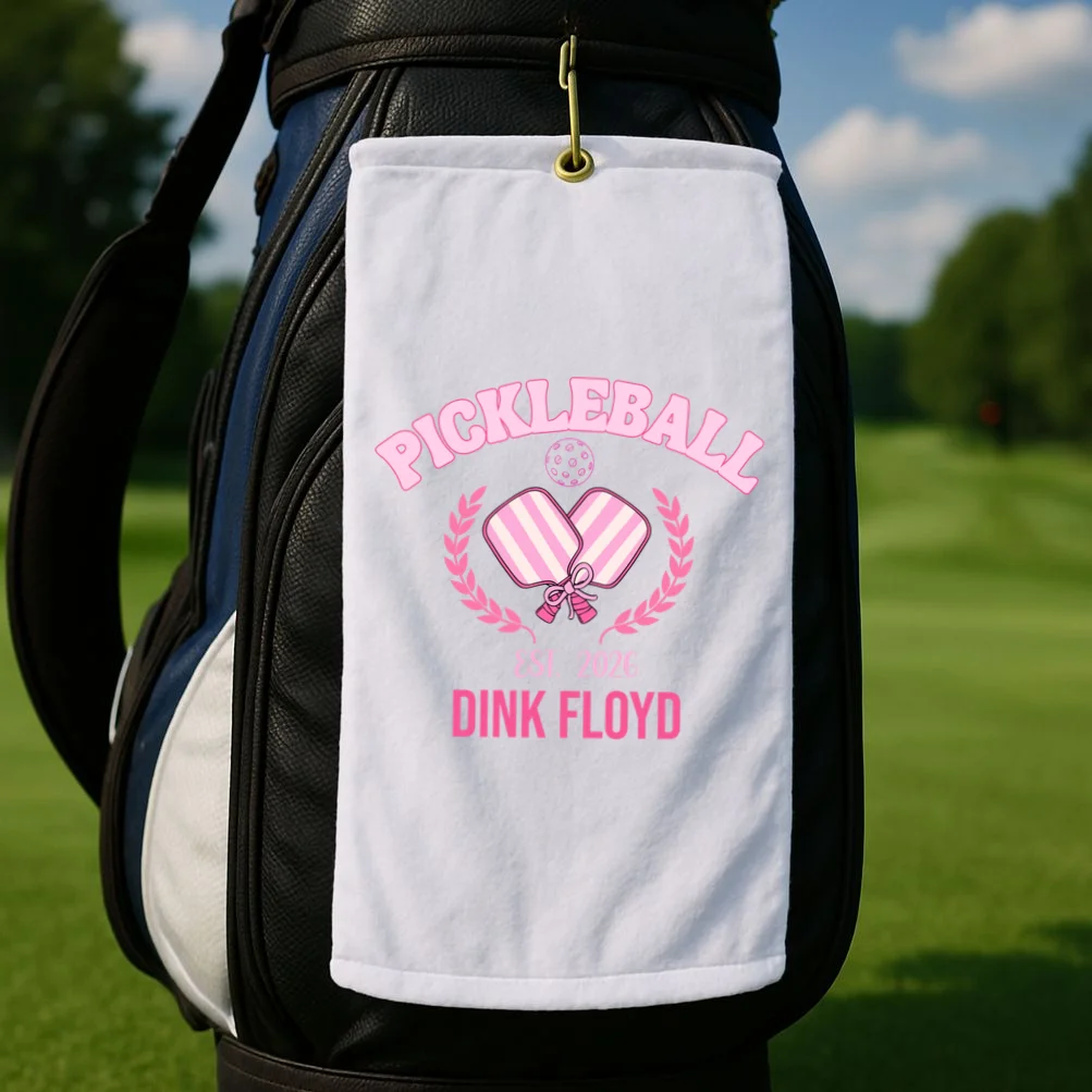Pickleball Pink Custom Team Name and Year Golf Towel - Front 2