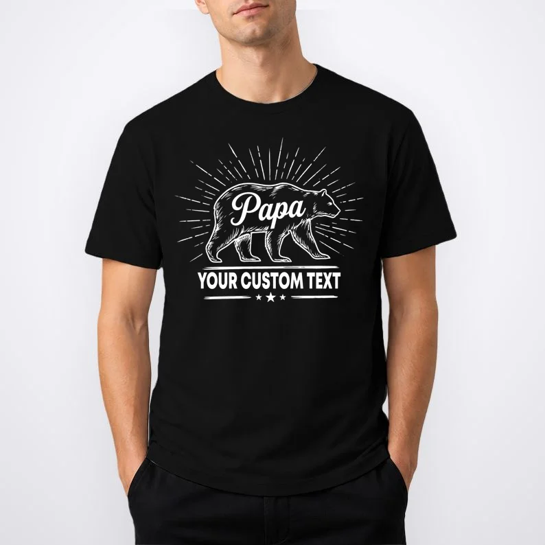 Cute Papa Bear Custom Text Fathers Day T-Shirt - Front 1