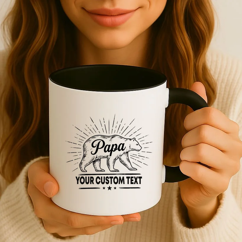 Cute Papa Bear Custom Text Fathers Day Coffee Mug - Front 2