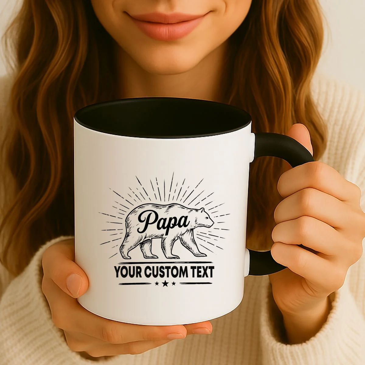 Cute Papa Bear Custom Text Fathers Day Coffee Mug - Front 2
