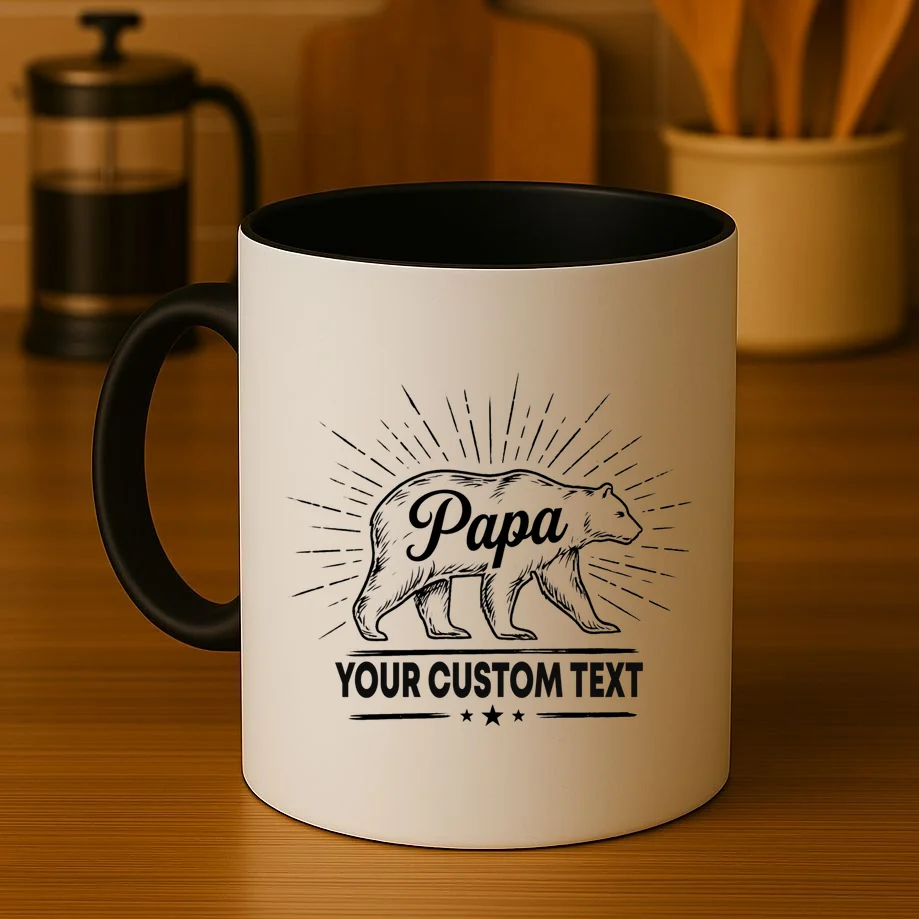 Cute Papa Bear Custom Text Fathers Day Coffee Mug - Front 3