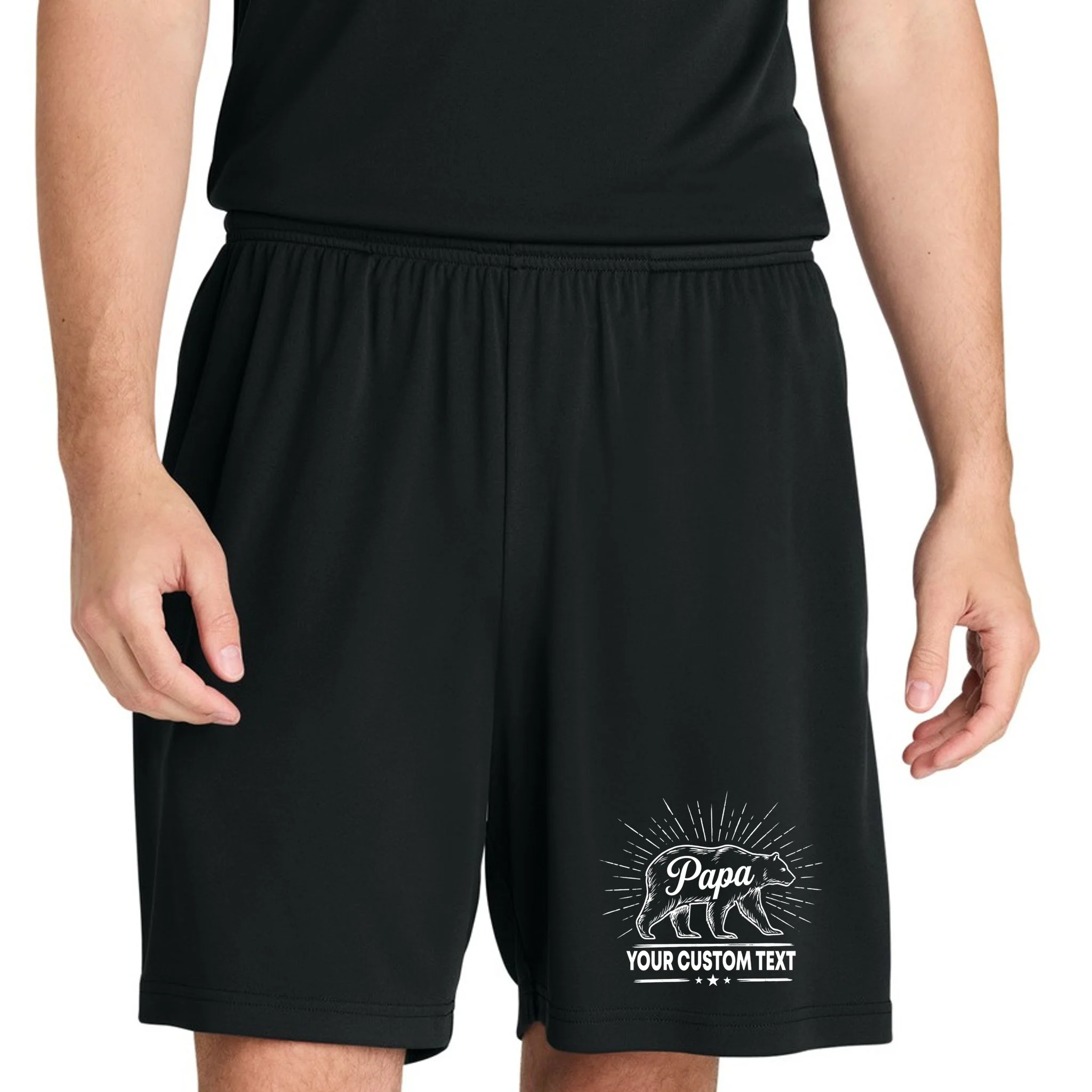 Cute Papa Bear Custom Text Fathers Day Men's Shorts - Front 1