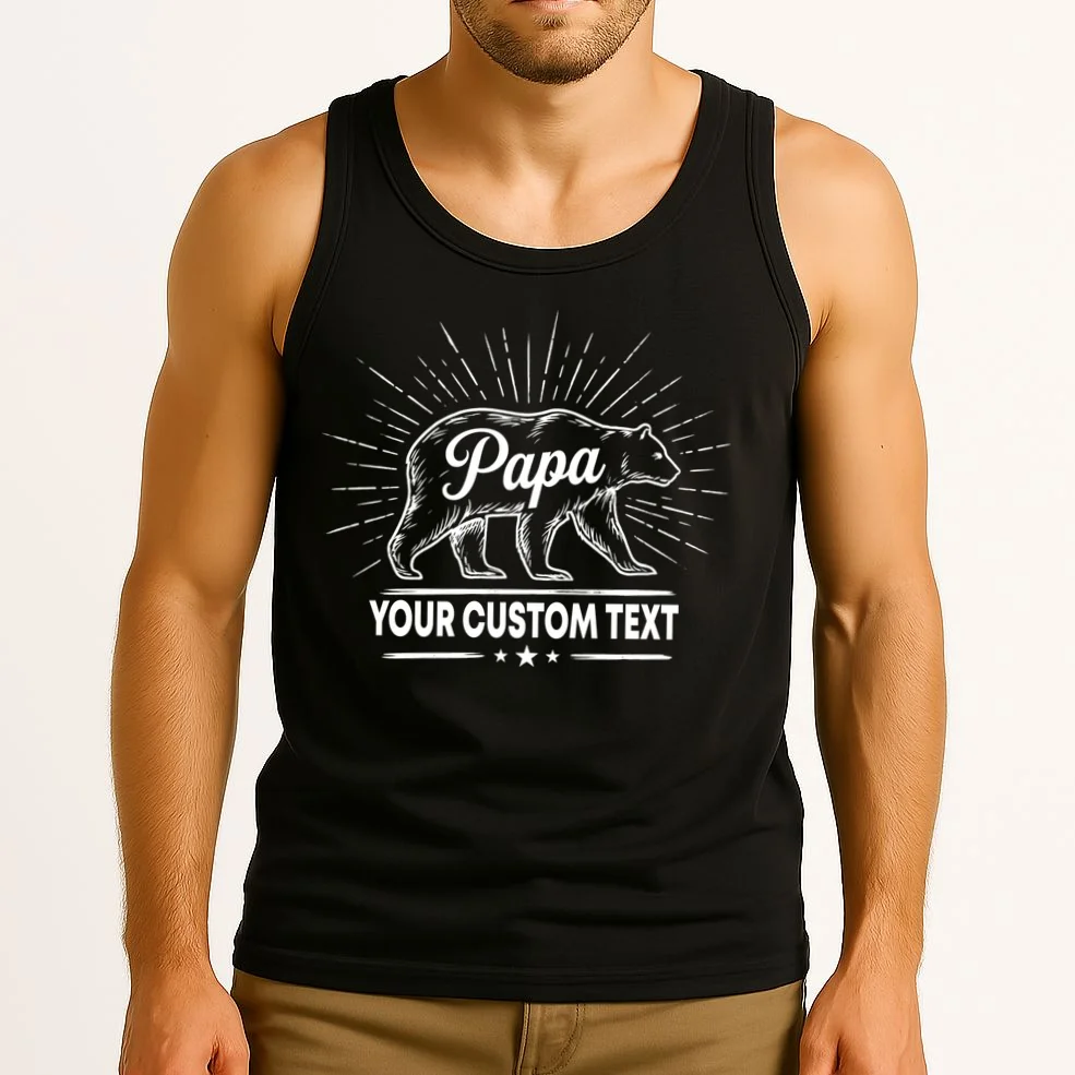 Cute Papa Bear Custom Text Fathers Day Tank Top - Front 2