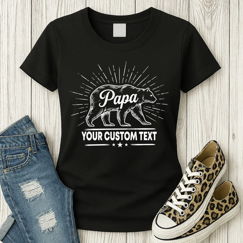 Cute Papa Bear Custom Text Fathers Day Women's T-Shirt - Front 2