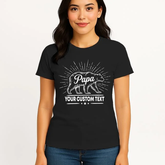 Cute Papa Bear Custom Text Fathers Day Women's T-Shirt - Front 3