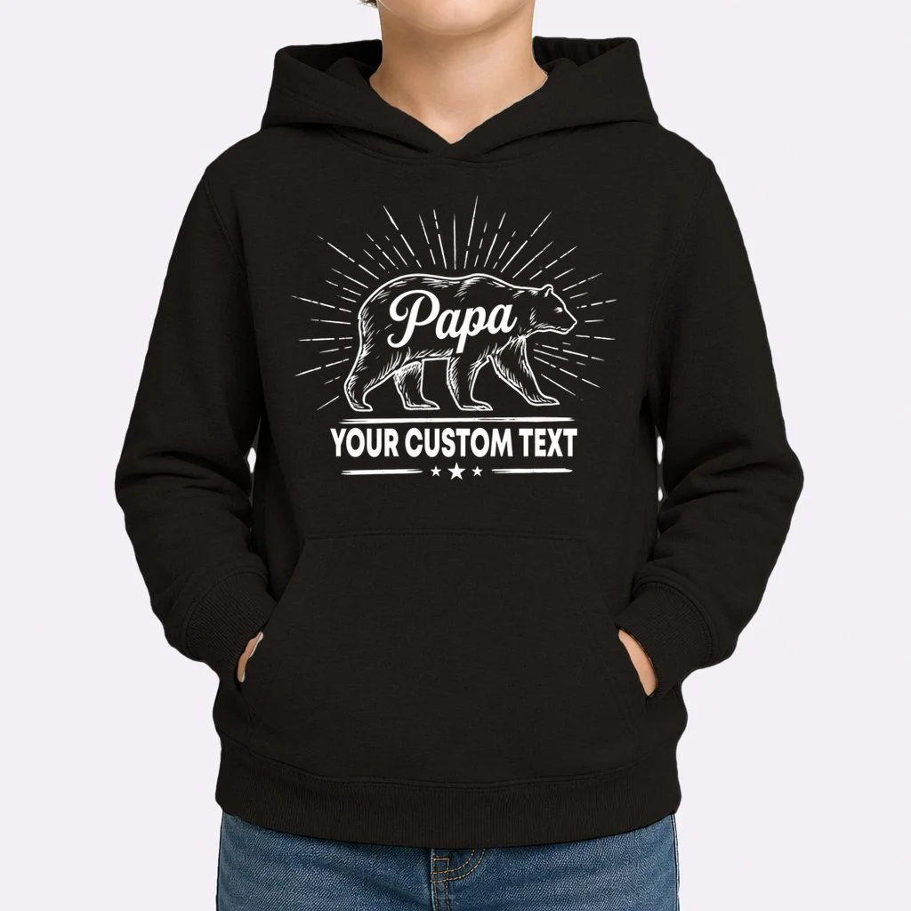Cute Papa Bear Custom Text Fathers Day Kids Hoodie - Front 1