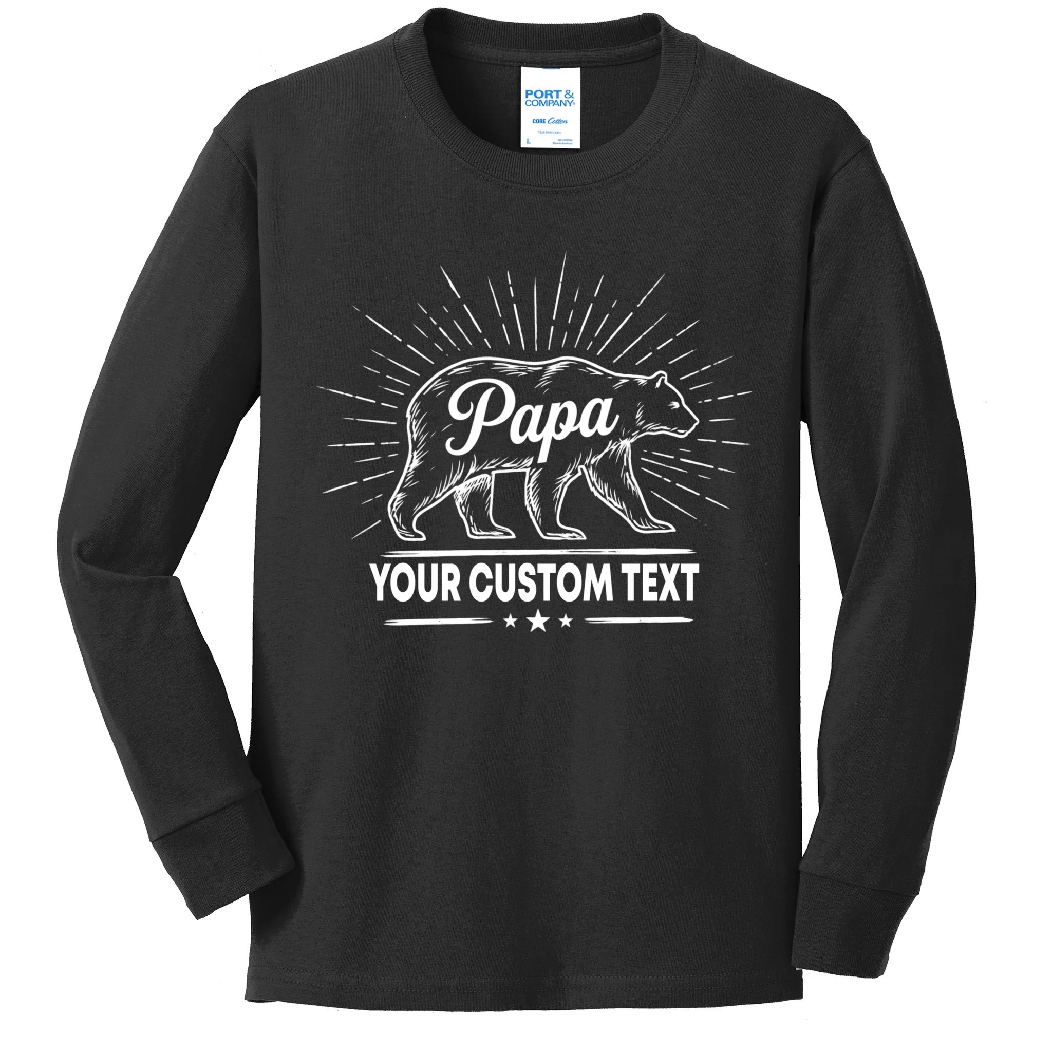 Cute Papa Bear Custom Text Fathers Day Kids Long Sleeve Shirt - Front