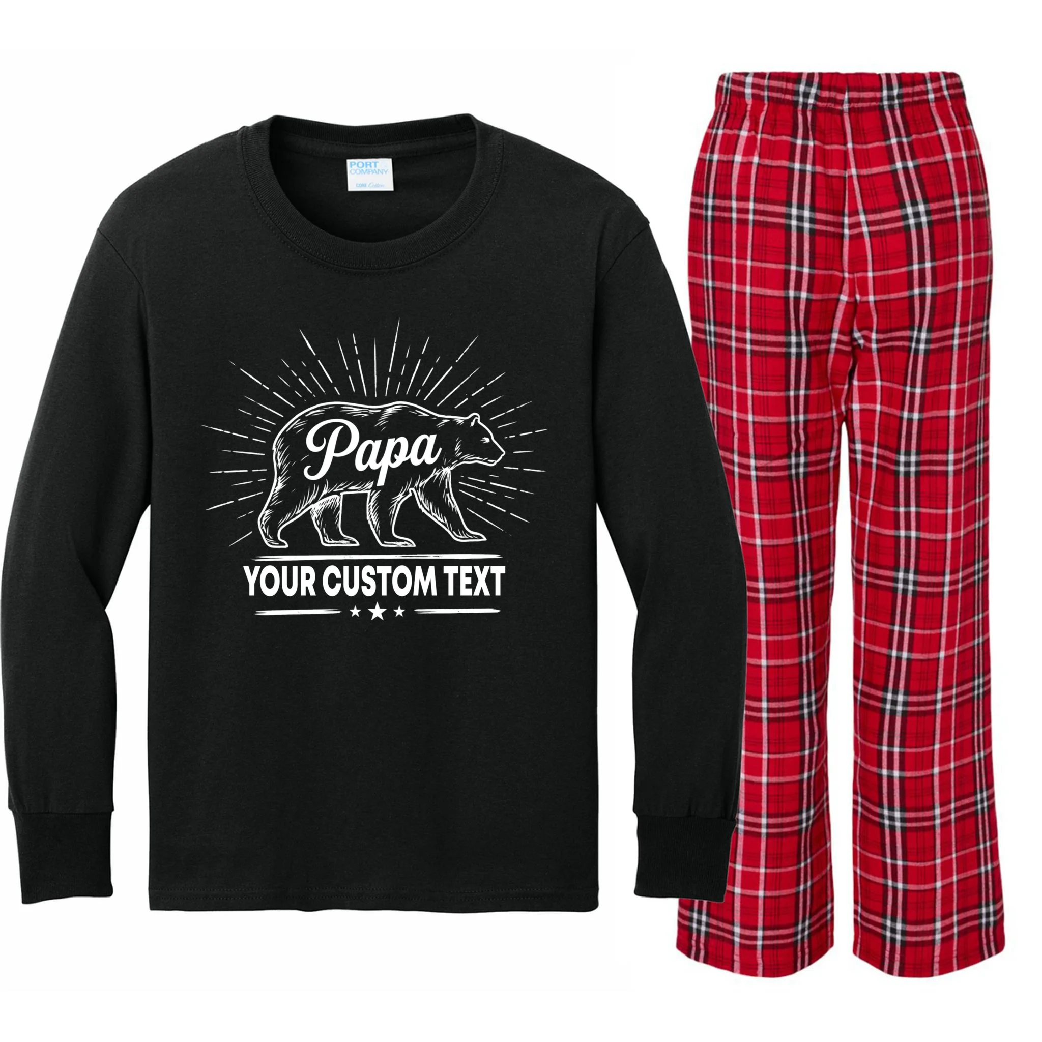 Cute Papa Bear Custom Text Fathers Day Kids Long Sleeve Pajamas - Front