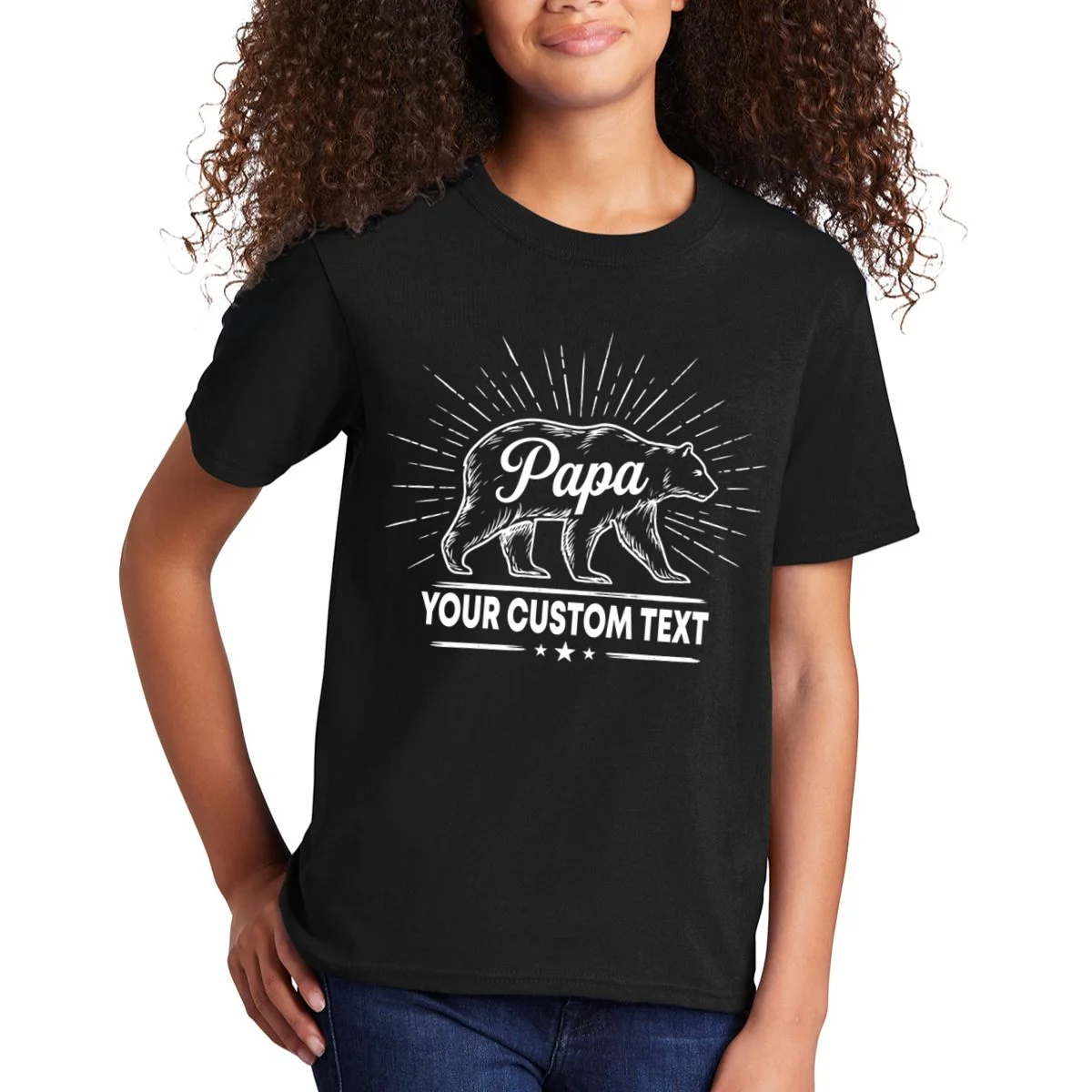 Cute Papa Bear Custom Text Fathers Day Kids T-Shirt - Front 1