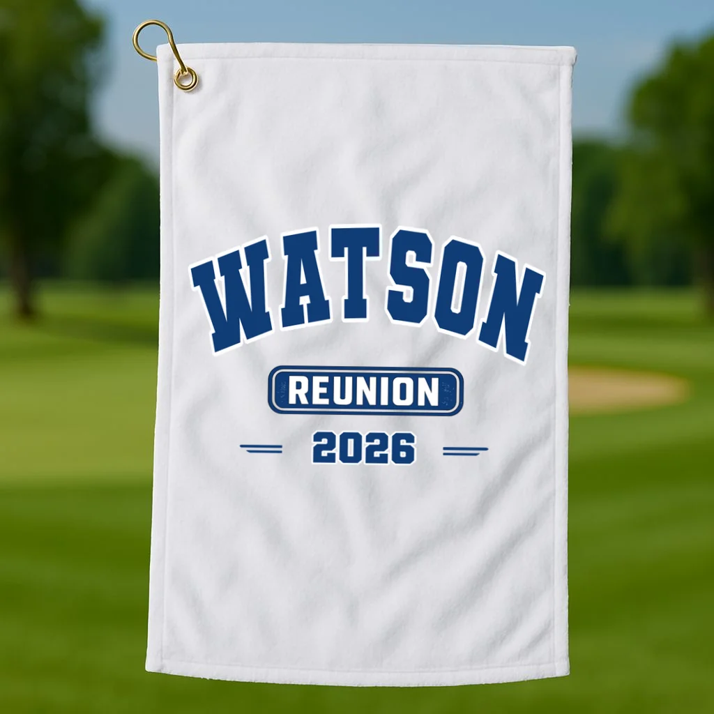 Personalized Family Reunion Last Name and Year Golf Towel - Front 1