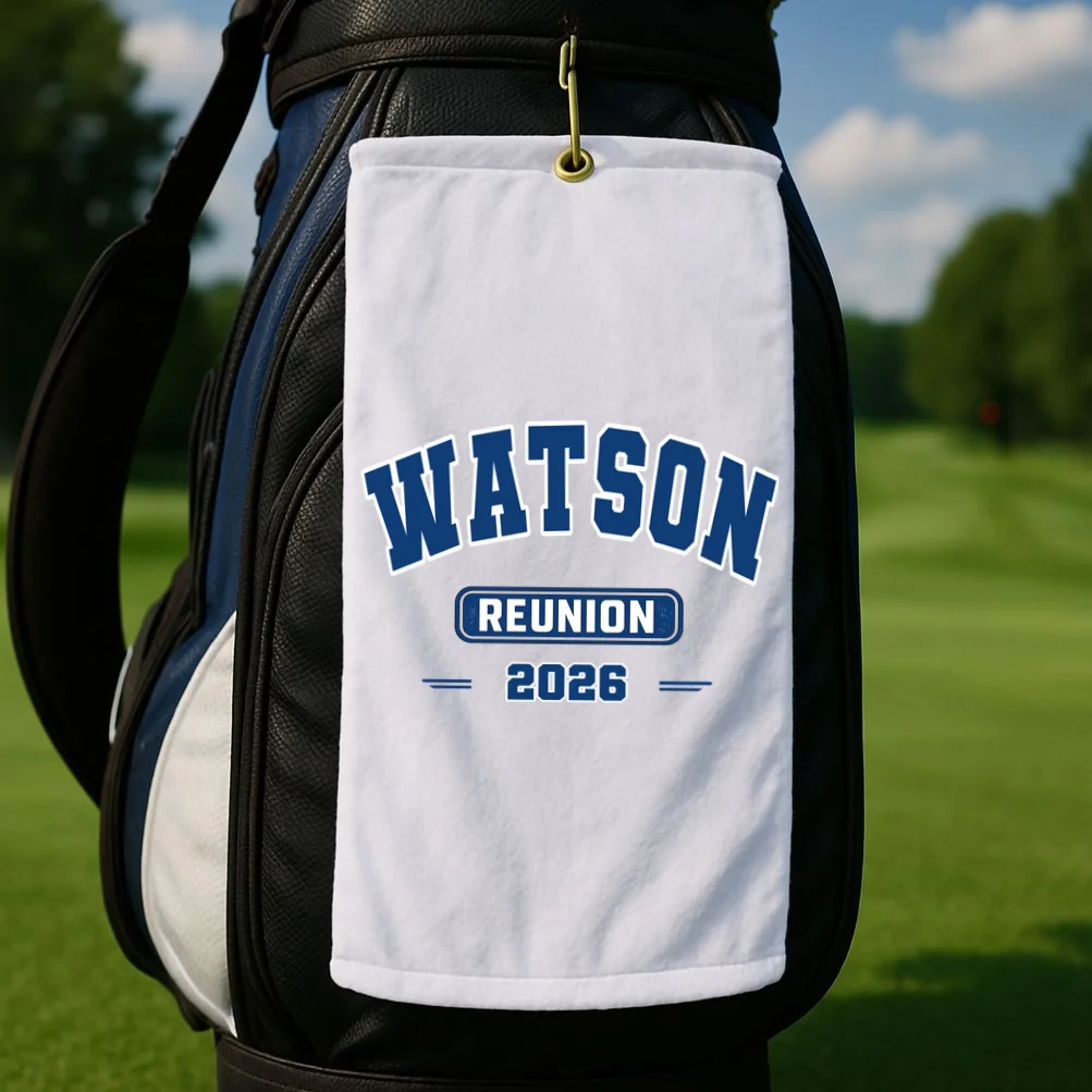 Personalized Family Reunion Last Name and Year Golf Towel - Front 2