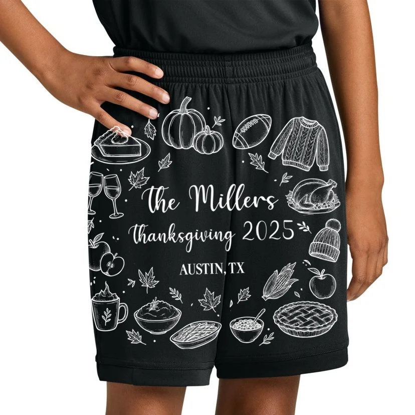 Personalized Thanksgiving Family Name Custom Gift - Rustic Thanksgiving Family Design Kids Shorts - Front 1