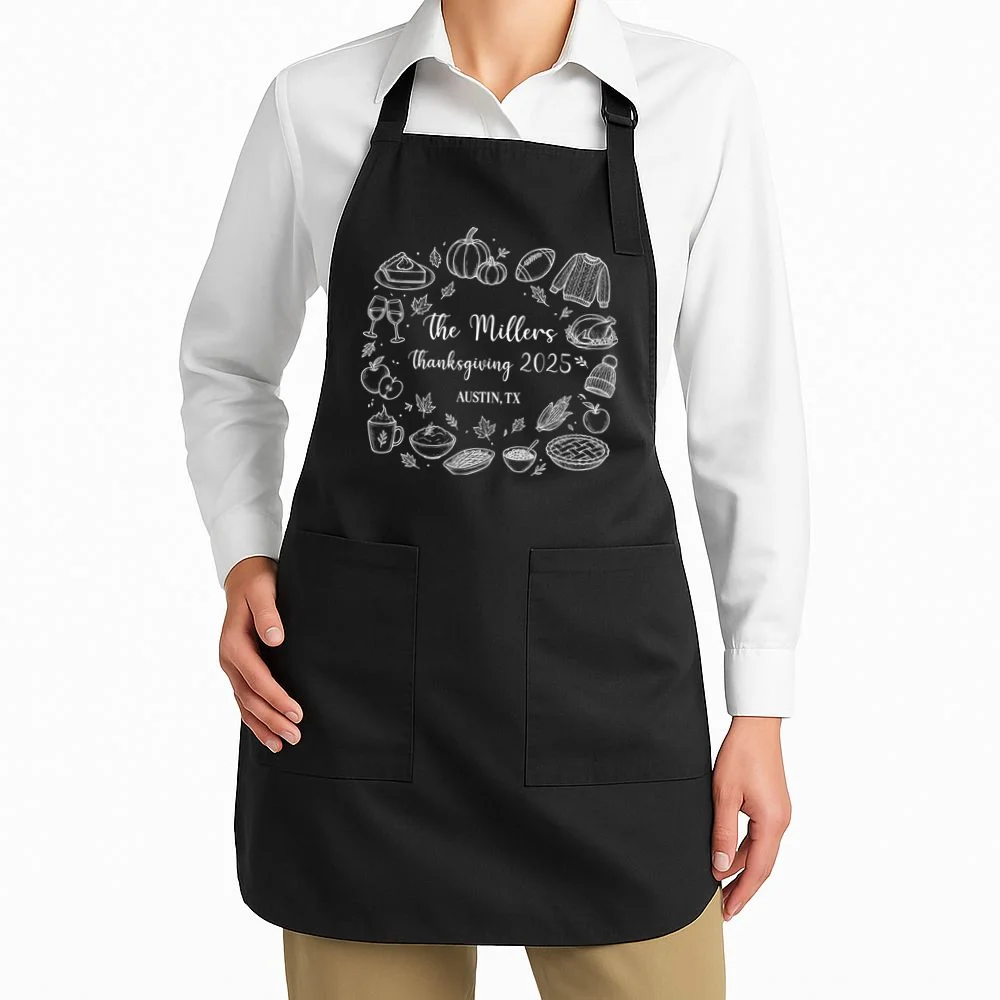 Personalized Thanksgiving Family Name Custom Gift - Rustic Thanksgiving Family Design Apron - Front 1