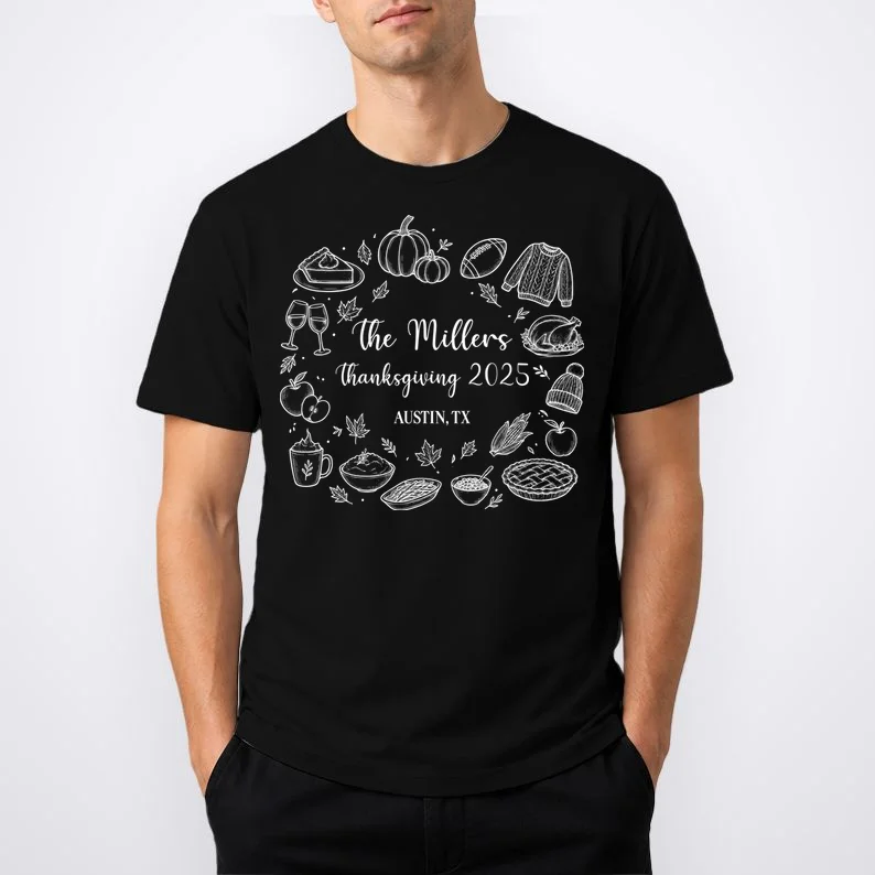 Personalized Thanksgiving Family Name Custom Gift - Rustic Thanksgiving Family Design Men's T-Shirt - Front 1