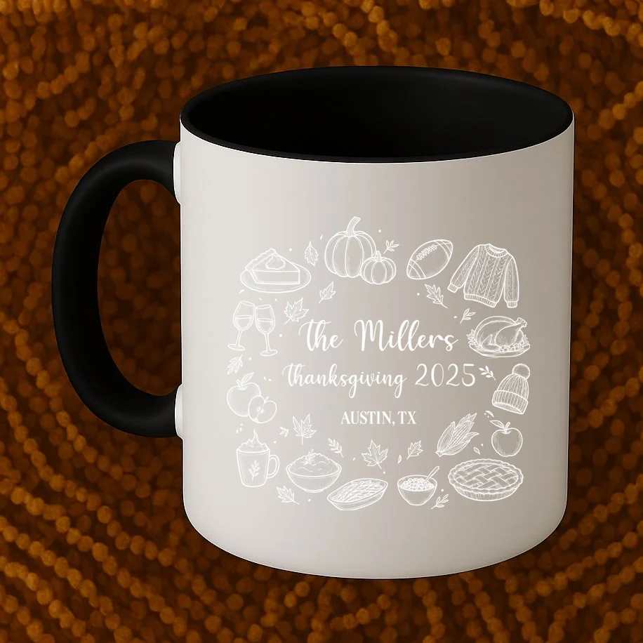 Personalized Thanksgiving Family Name Custom Gift - Rustic Thanksgiving Family Design Mug - Front 1