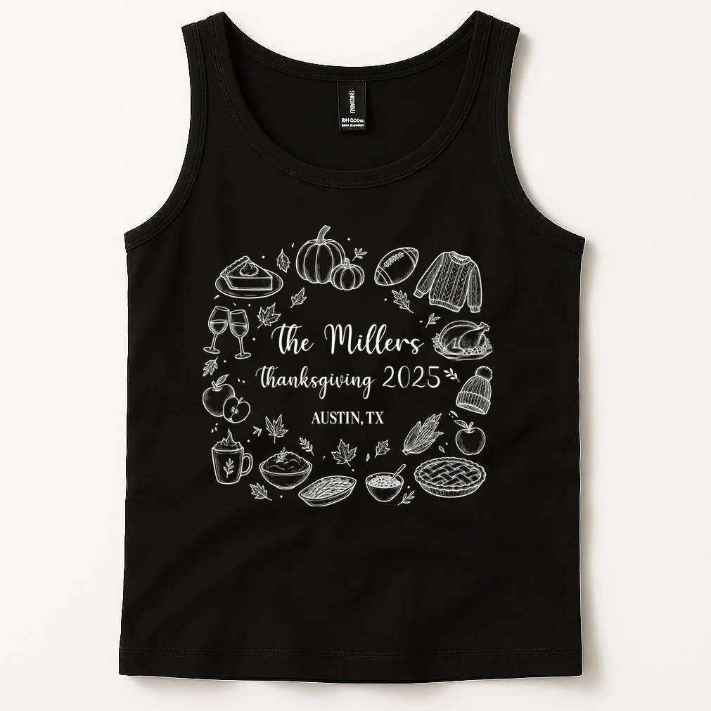 Personalized Thanksgiving Family Name Custom Gift - Rustic Thanksgiving Family Design Men's Tank Top - Front 1