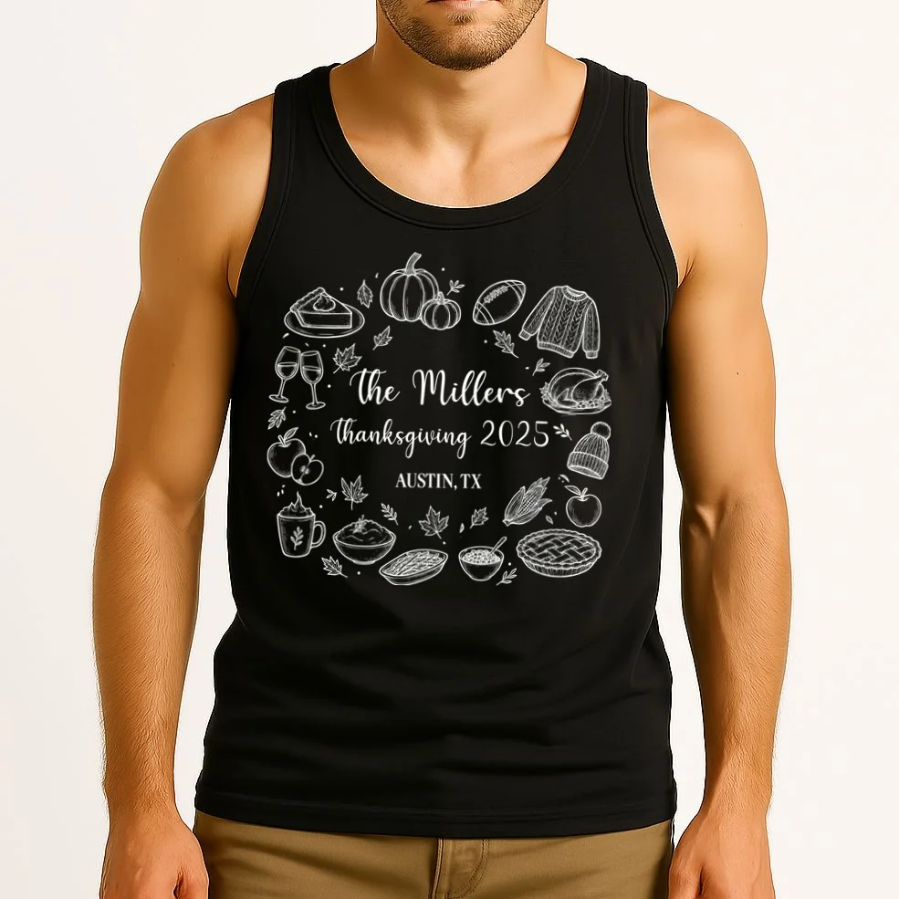 Personalized Thanksgiving Family Name Custom Gift - Rustic Thanksgiving Family Design Men's Tank Top - Front 2