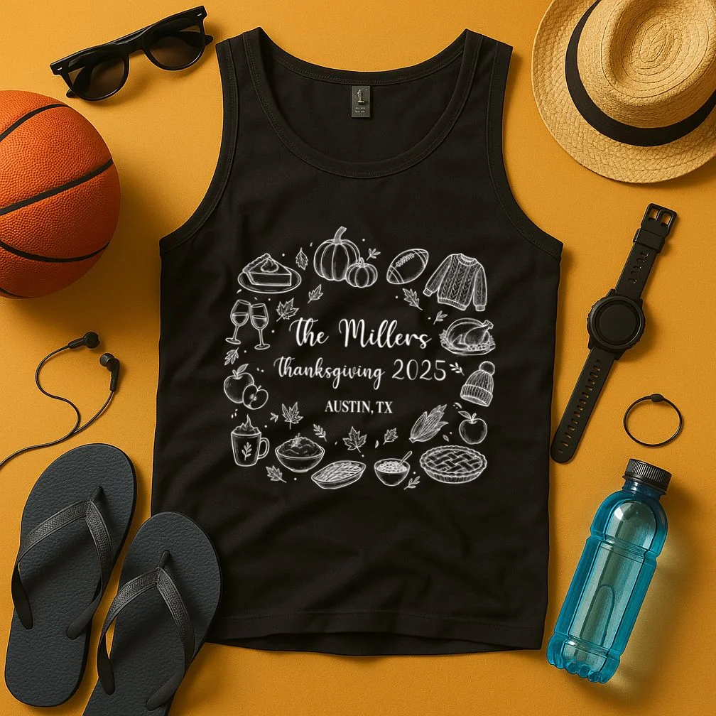 Personalized Thanksgiving Family Name Custom Gift - Rustic Thanksgiving Family Design Men's Tank Top - Front 3