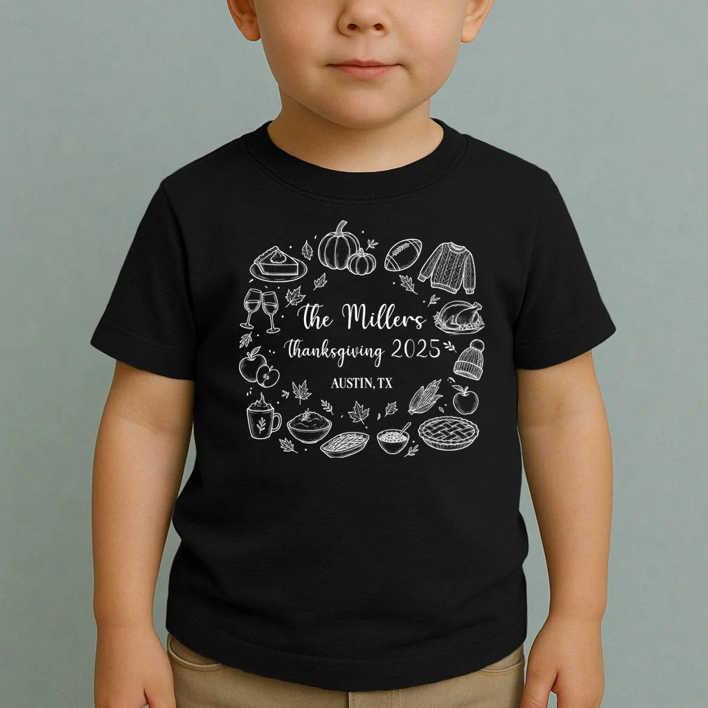 Personalized Thanksgiving Family Name Custom Gift - Rustic Thanksgiving Family Design Toddler T-Shirt - Front 1