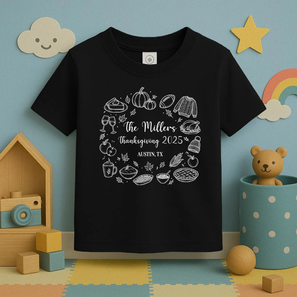 Personalized Thanksgiving Family Name Custom Gift - Rustic Thanksgiving Family Design Toddler T-Shirt - Front 2