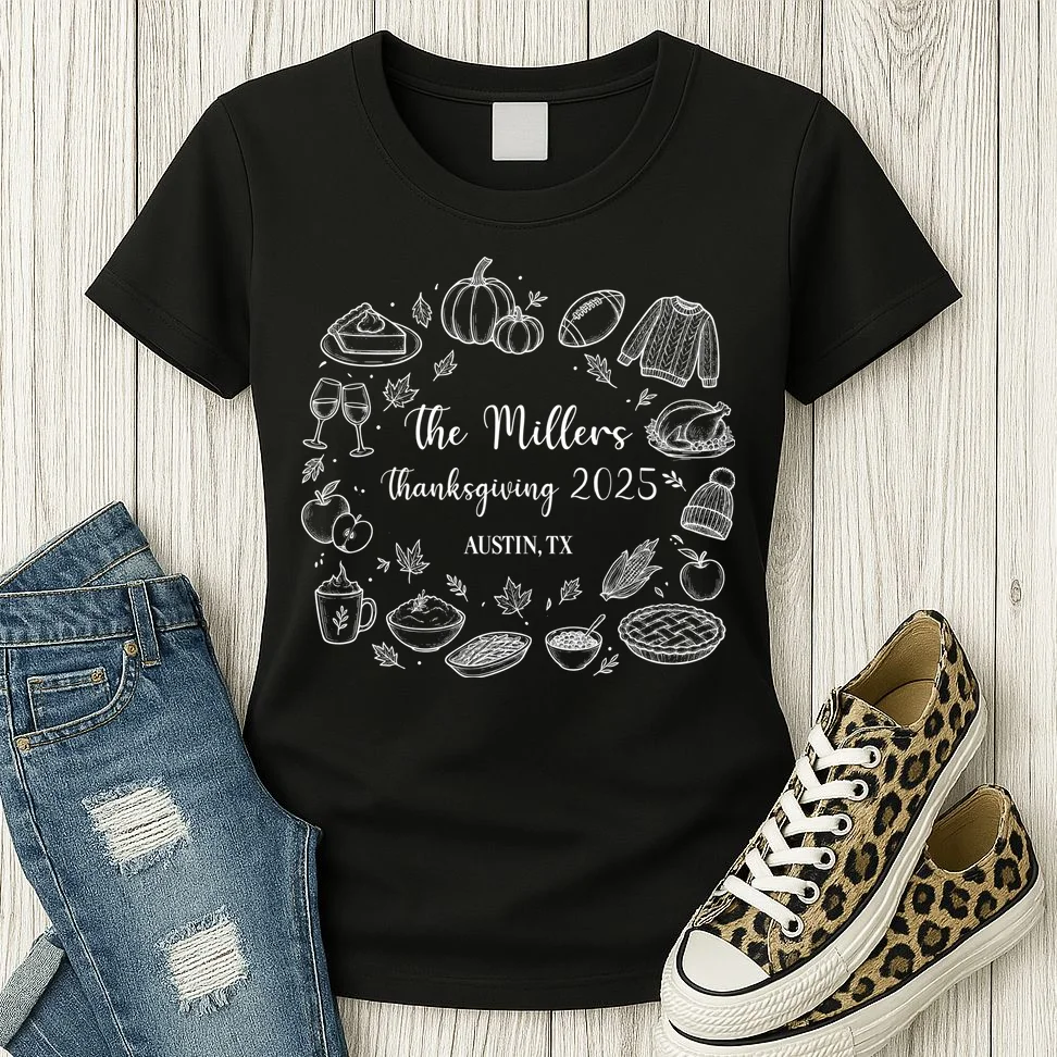 Personalized Thanksgiving Family Name Custom Gift - Rustic Thanksgiving Family Design Women's T-Shirt - Front 2
