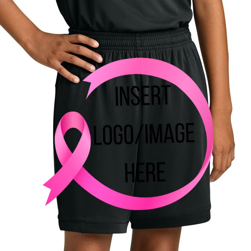 Pink Ribbon Breast Cancer Awareness Company Logo Custom Kids Shorts - Front 1