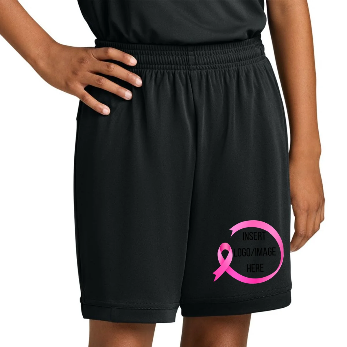 Pink Ribbon Breast Cancer Awareness Company Logo Custom Kids Shorts - Front 1