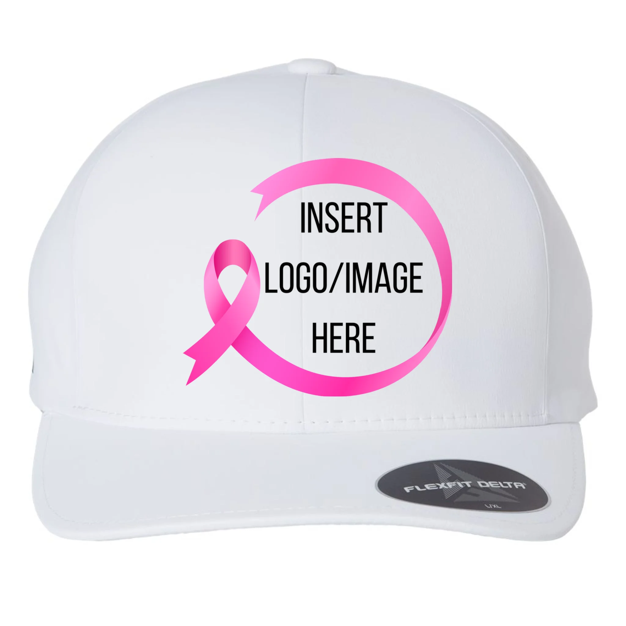 Pink Ribbon Breast Cancer Awareness Company Logo Custom Flexfit Men's Snapback Hat - Front