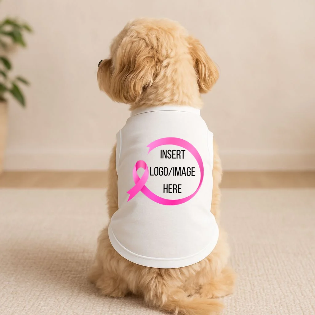 Pink Ribbon Breast Cancer Awareness Company Logo Custom Doggie Tank - Front 1