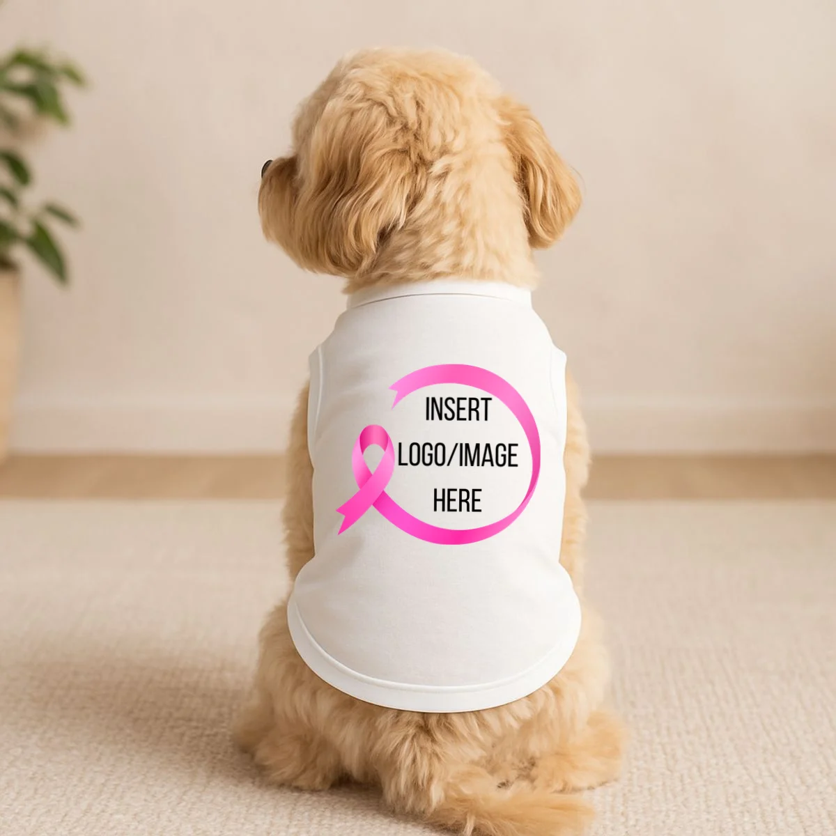 Pink Ribbon Breast Cancer Awareness Company Logo Custom Doggie Tank - Front 1