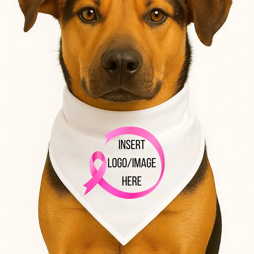 Pink Ribbon Breast Cancer Awareness Company Logo Custom Dog Bandana - Front 1