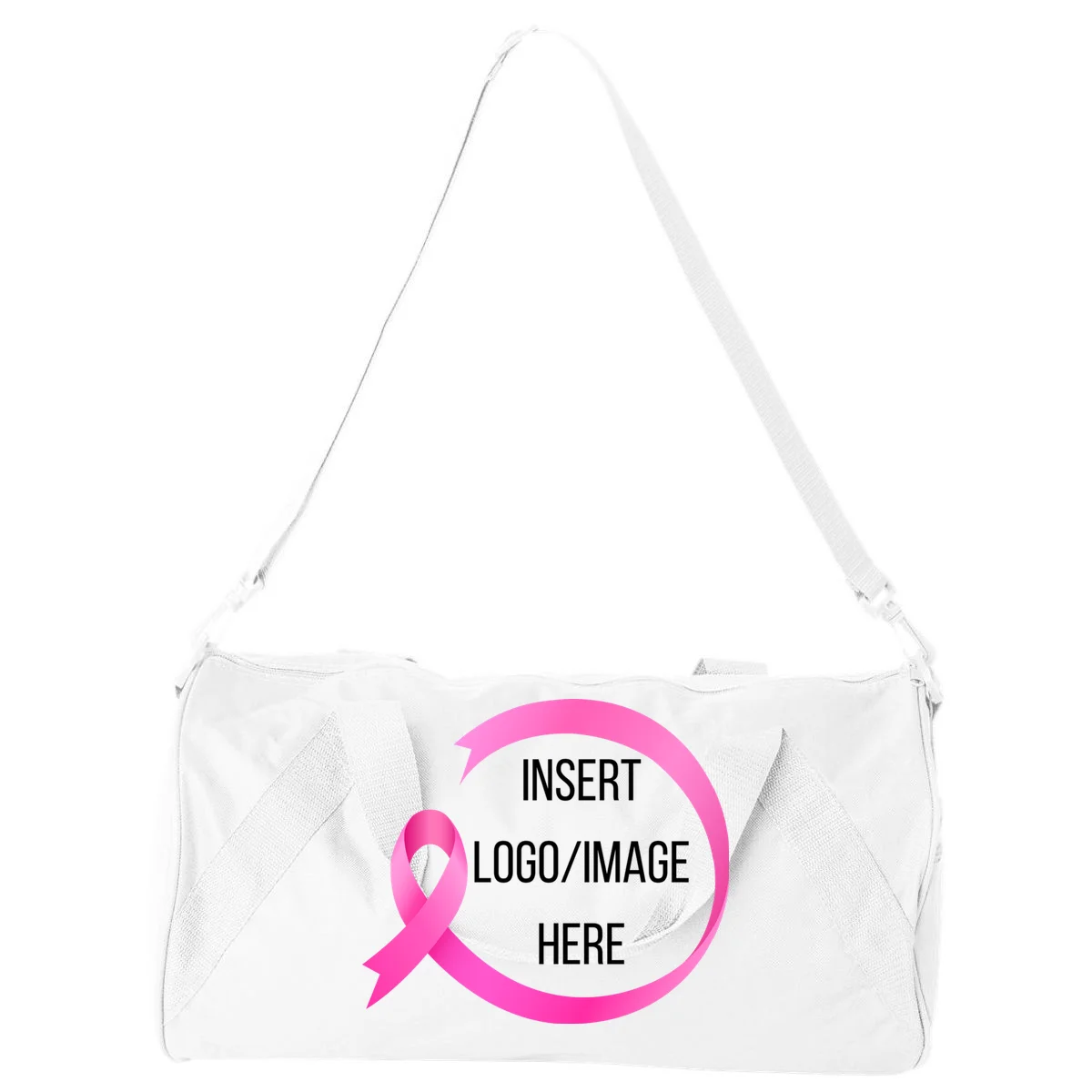 Pink Ribbon Breast Cancer Awareness Company Logo Custom Duffel Bag - Front