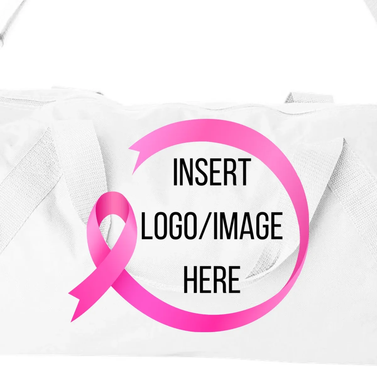 Pink Ribbon Breast Cancer Awareness Company Logo Custom Duffel Bag - Front - Close-up